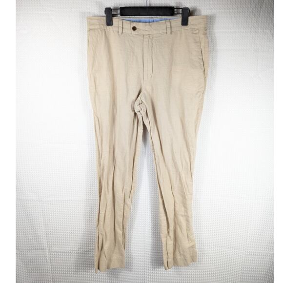 Charles Tyrwhitt 35x32 Linen Cotton Pants Men Classic Fit Beige Casual Trousers - Picture 1 of 4